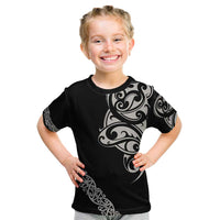 All Black Maori Tribal Tattoo Personalised Kid T Shirt Stone Gray Polynesian Style LT9 Gray - Polynesian Pride
