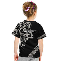 All Black Maori Tribal Tattoo Personalised Kid T Shirt Stone Gray Polynesian Style LT9 - Polynesian Pride