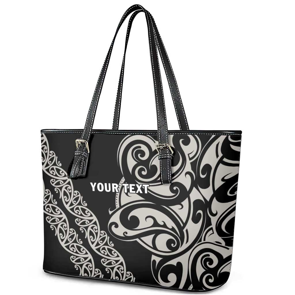 All Black Maori Tribal Tattoo Personalised Leather Tote Bag Stone Gray Polynesian Style - Polynesian Pride