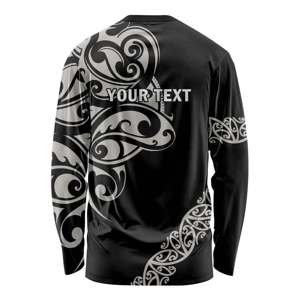 All Black Maori Tribal Tattoo Personalised Long Sleeve Shirt Stone Gray Polynesian Style - Polynesian Pride