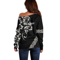 All Black Maori Tribal Tattoo Personalised Off Shoulder Sweater Stone Gray Polynesian Style - Polynesian Pride