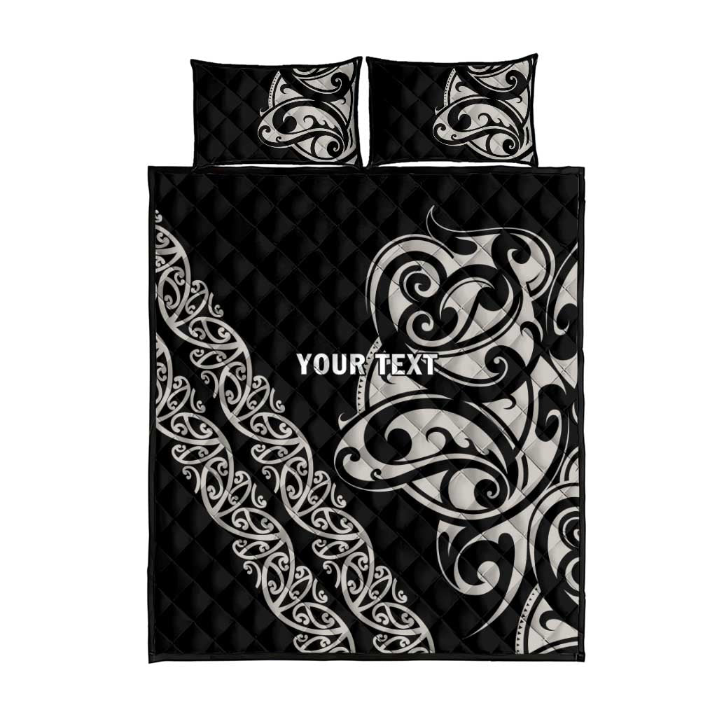 All Black Maori Tribal Tattoo Personalised Quilt Bed Set Stone Gray Polynesian Style - Polynesian Pride