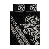 All Black Maori Tribal Tattoo Personalised Quilt Bed Set Stone Gray Polynesian Style - Polynesian Pride