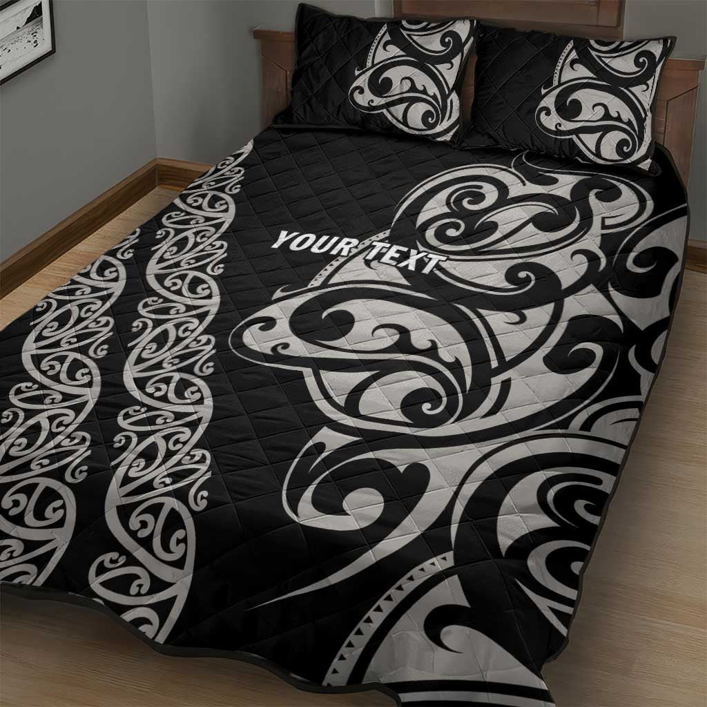 All Black Maori Tribal Tattoo Personalised Quilt Bed Set Stone Gray Polynesian Style - Polynesian Pride