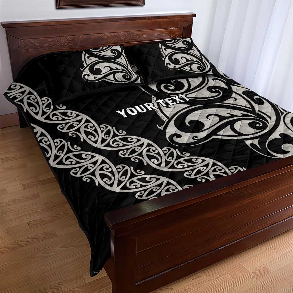 All Black Maori Tribal Tattoo Personalised Quilt Bed Set Stone Gray Polynesian Style - Polynesian Pride