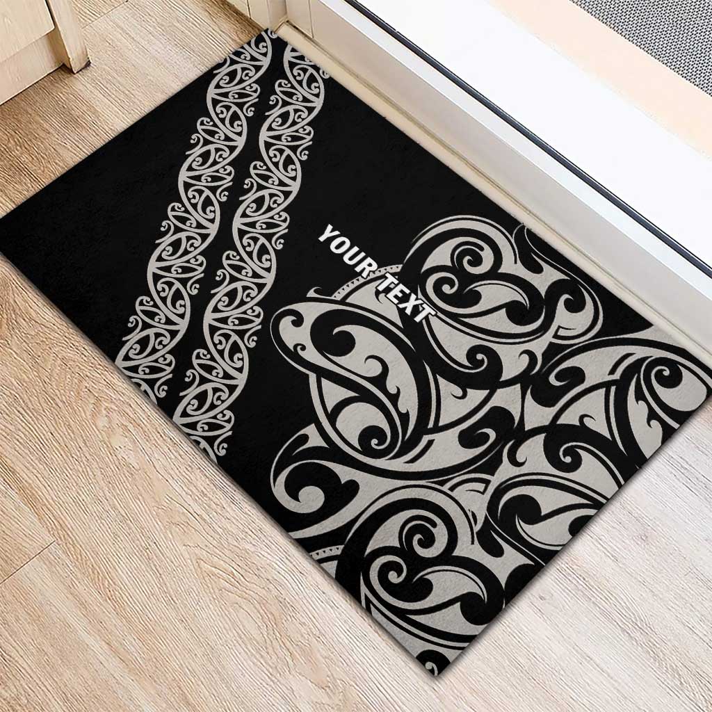 All Black Maori Tribal Tattoo Personalised Rubber Doormat Stone Gray Polynesian Style - Polynesian Pride