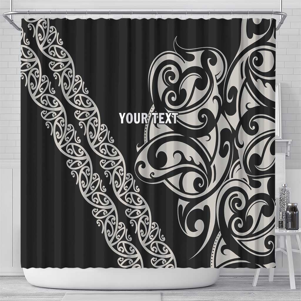 All Black Maori Tribal Tattoo Personalised Shower Curtain Stone Gray Polynesian Style - Polynesian Pride