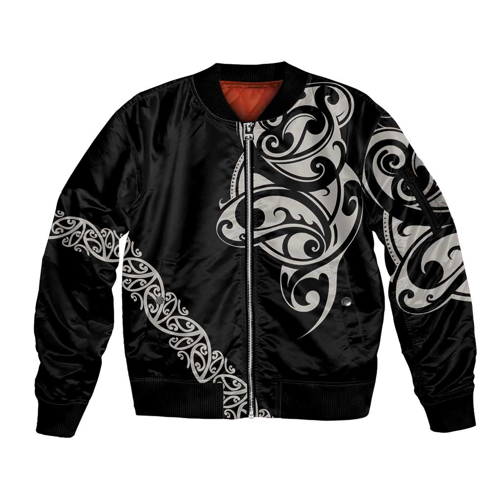 All Black Maori Tribal Tattoo Personalised Sleeve Zip Bomber Jacket Stone Gray Polynesian Style LT9 Unisex Gray - Polynesian Pride
