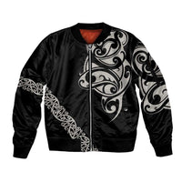 All Black Maori Tribal Tattoo Personalised Sleeve Zip Bomber Jacket Stone Gray Polynesian Style LT9 Unisex Gray - Polynesian Pride