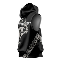 All Black Maori Tribal Tattoo Personalised Sleeveless Hoodie Stone Gray Polynesian Style - Polynesian Pride