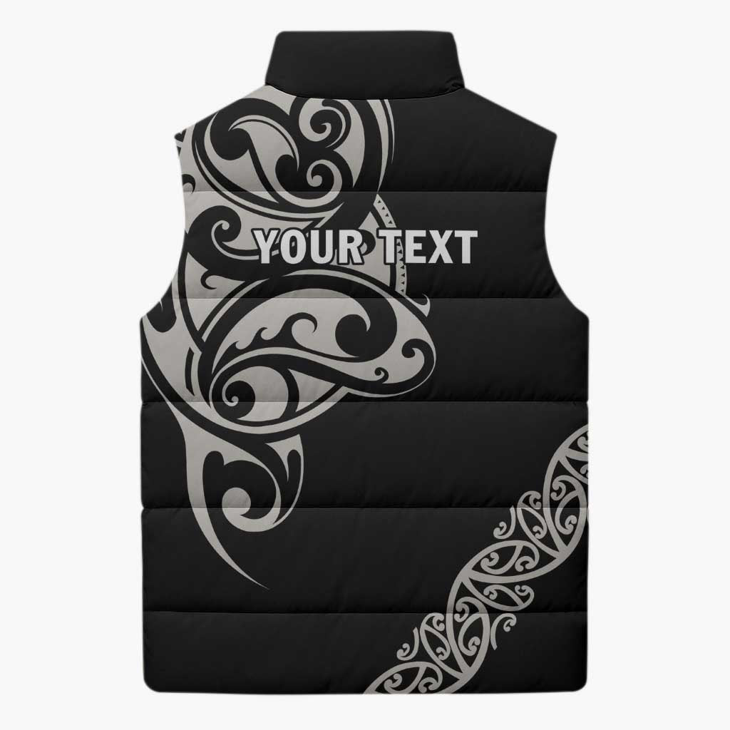 All Black Maori Tribal Tattoo Personalised Sleeveless Puffer Jacket Stone Gray Polynesian Style - Polynesian Pride