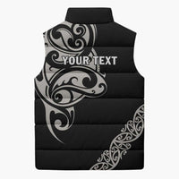 All Black Maori Tribal Tattoo Personalised Sleeveless Puffer Jacket Stone Gray Polynesian Style - Polynesian Pride
