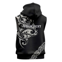 All Black Maori Tribal Tattoo Personalised Sleeveless Zip Hoodie Stone Gray Polynesian Style - Polynesian Pride
