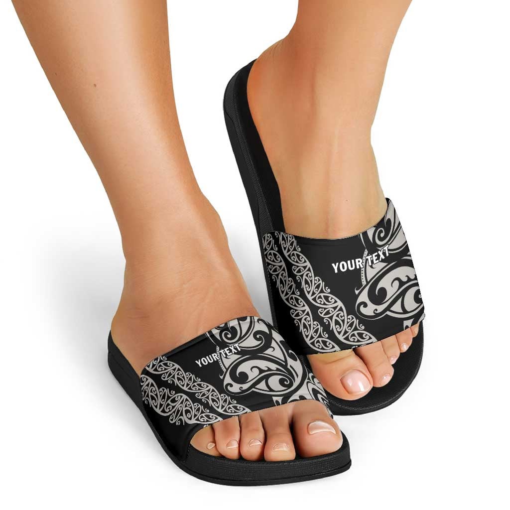 All Black Maori Tribal Tattoo Personalised Slide Sandals Stone Gray Polynesian Style - Polynesian Pride