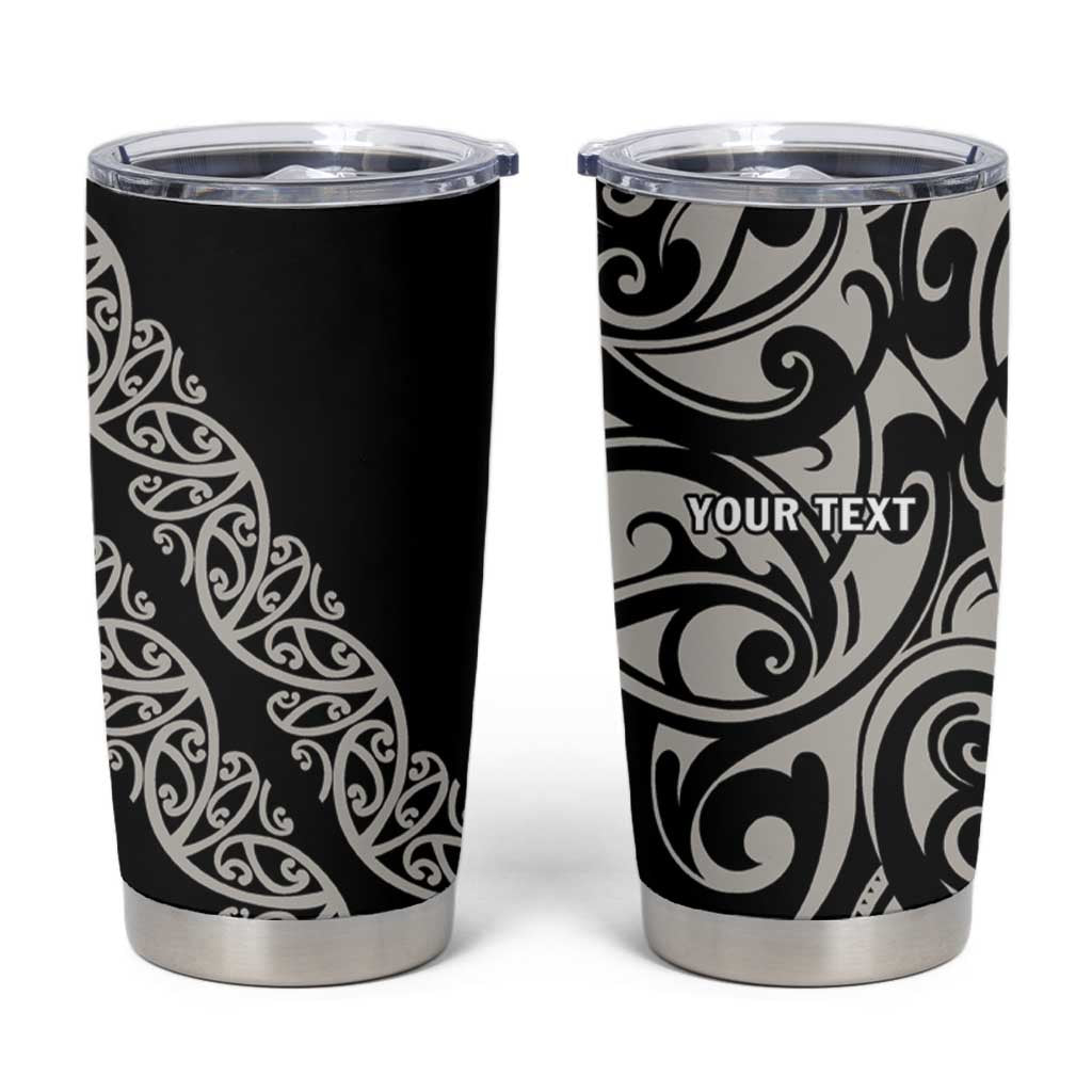 All Black Maori Tribal Tattoo Personalised Tumbler Cup Stone Gray Polynesian Style - Polynesian Pride