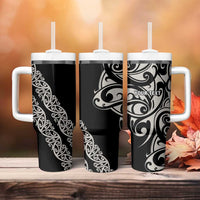 All Black Maori Tribal Tattoo Personalised Tumbler With Handle Stone Gray Polynesian Style - Polynesian Pride