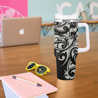All Black Maori Tribal Tattoo Personalised Tumbler With Handle Stone Gray Polynesian Style - Polynesian Pride