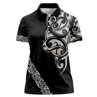 All Black Maori Tribal Tattoo Personalised Women Polo Shirt Stone Gray Polynesian Style - Polynesian Pride
