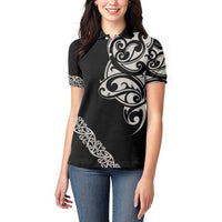 All Black Maori Tribal Tattoo Personalised Women Polo Shirt Stone Gray Polynesian Style - Polynesian Pride
