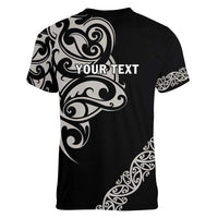 All Black Maori Tribal Tattoo Personalised Women V-Neck T-Shirt Stone Gray Polynesian Style - Polynesian Pride