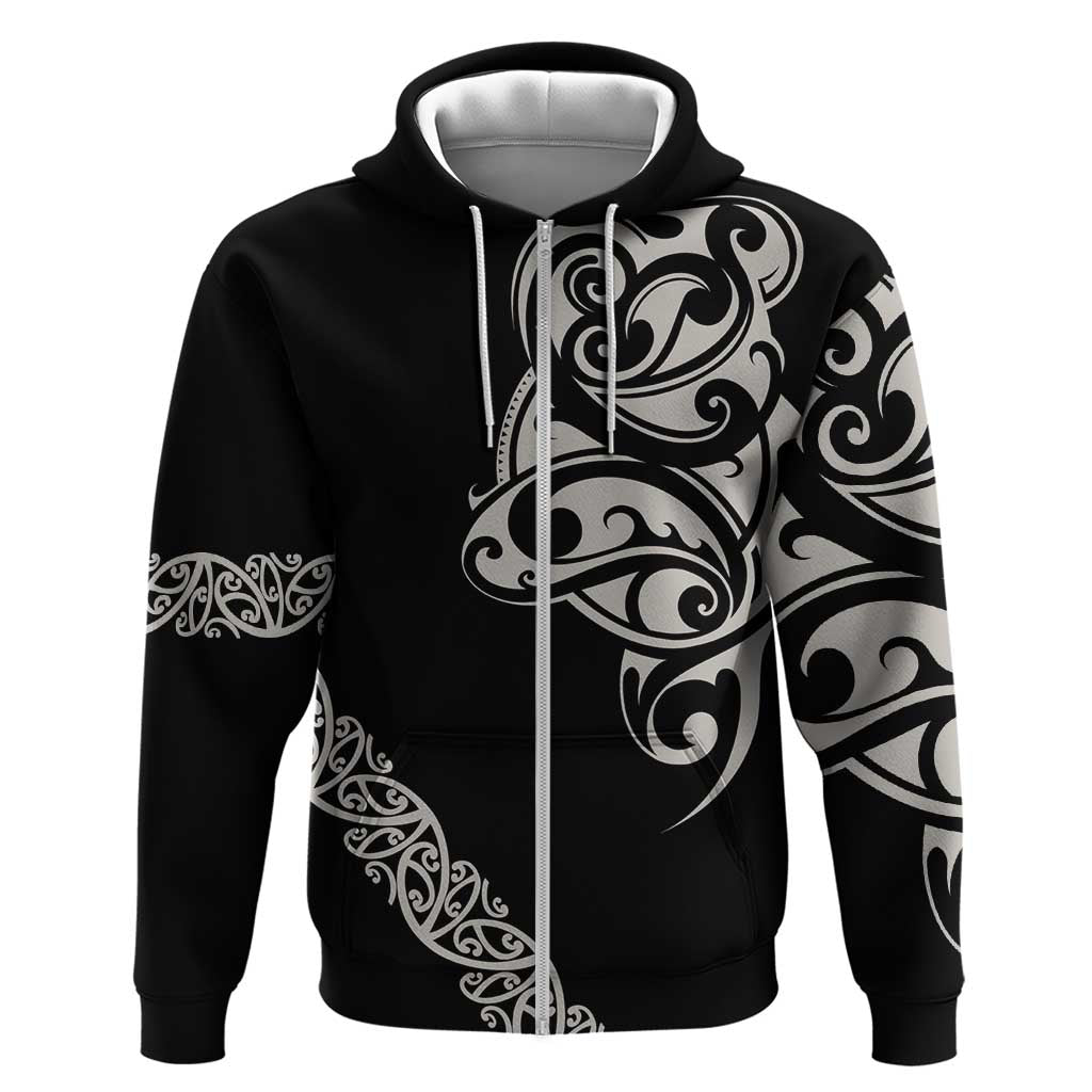 All Black Maori Tribal Tattoo Personalised Zip Hoodie Stone Gray Polynesian Style - Polynesian Pride
