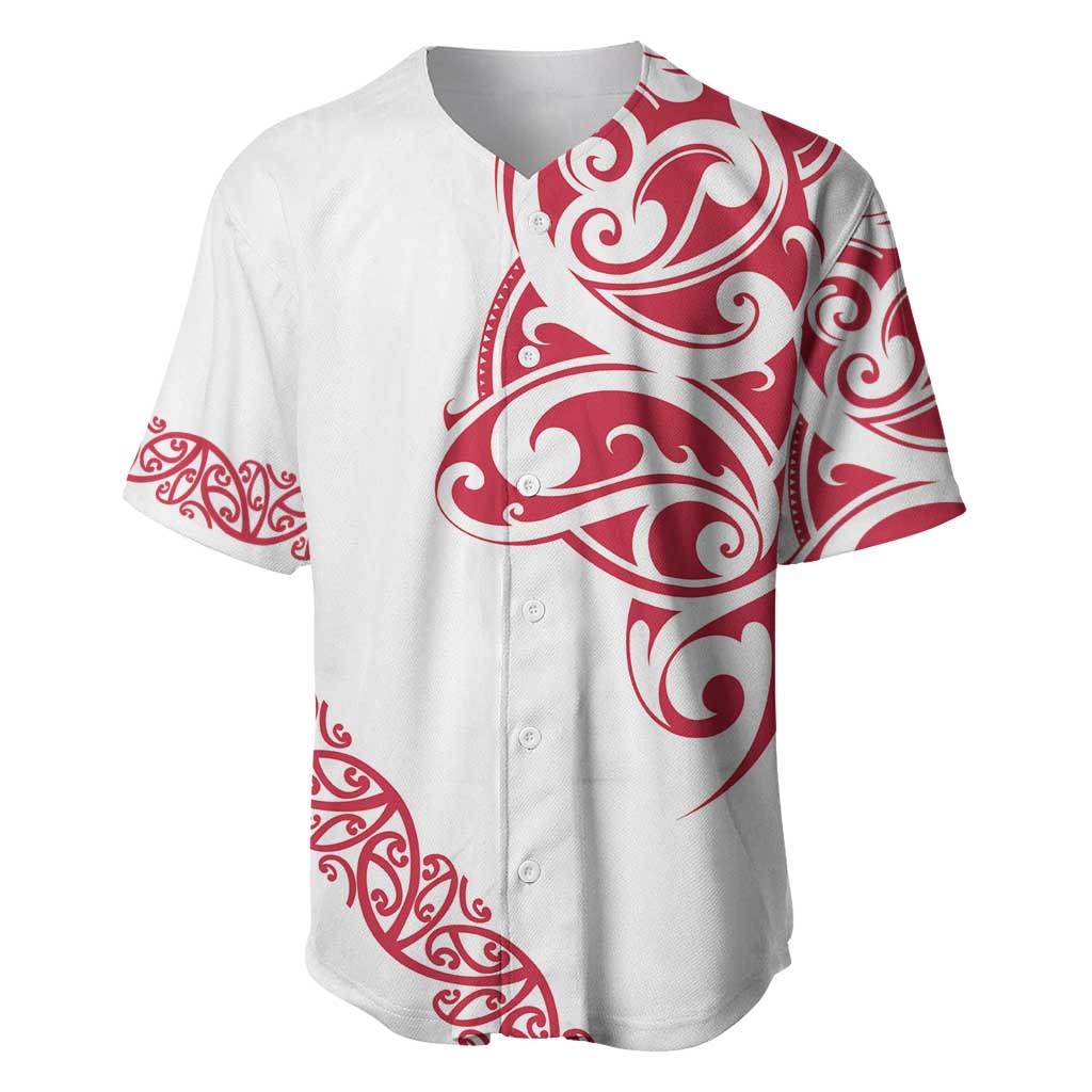All White Maori Tribal Tattoo Personalised Baseball Jersey Classic Red Polynesian Style - Polynesian Pride