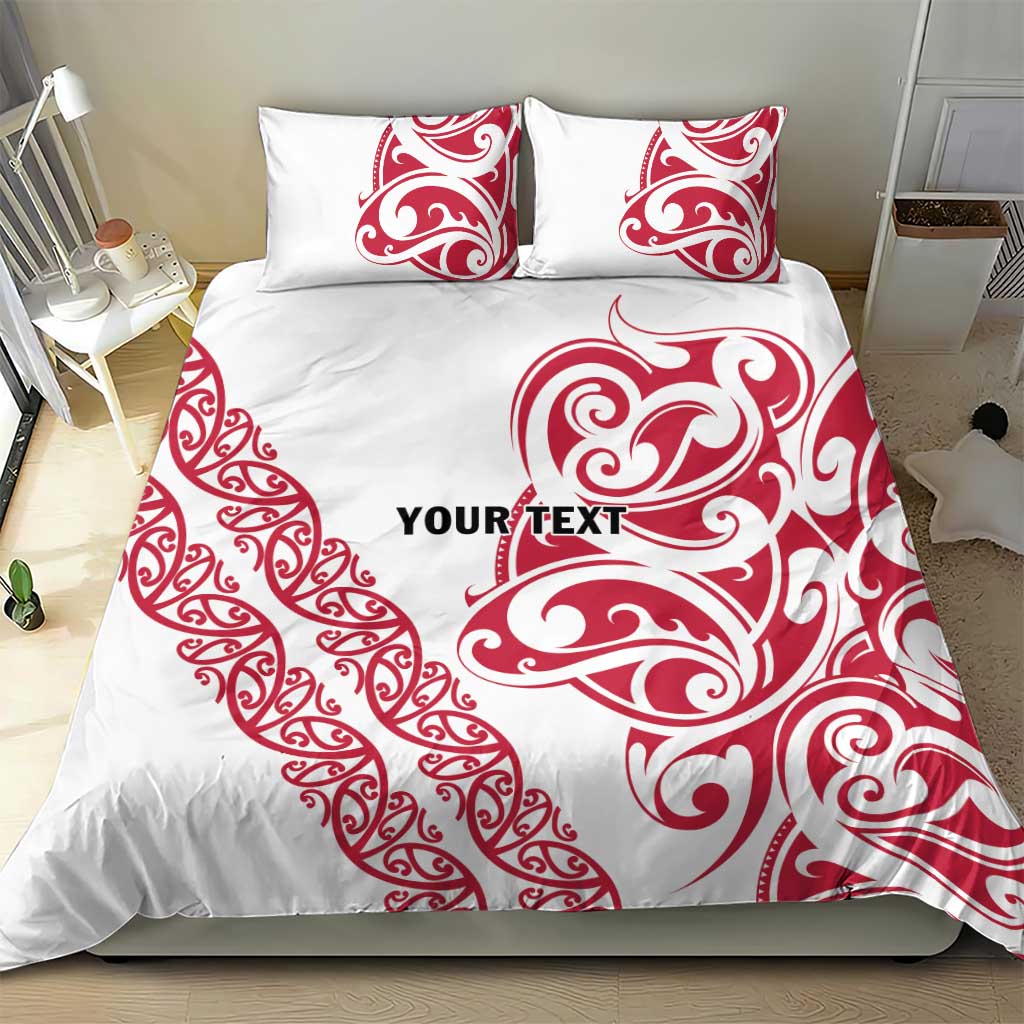 All White Maori Tribal Tattoo Personalised Bedding Set Classic Red Polynesian Style - Polynesian Pride