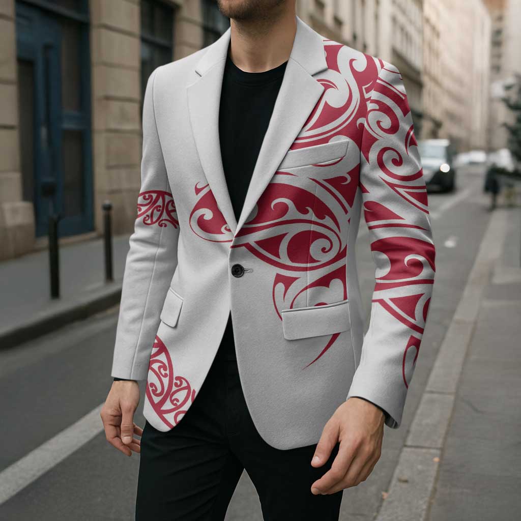 All White Maori Tribal Tattoo Personalised Blazer Classic Red Polynesian Style - Polynesian Pride