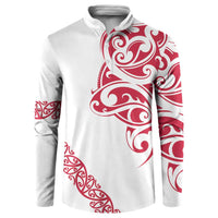 All White Maori Tribal Tattoo Personalised Button Sweatshirt Classic Red Polynesian Style - Polynesian Pride