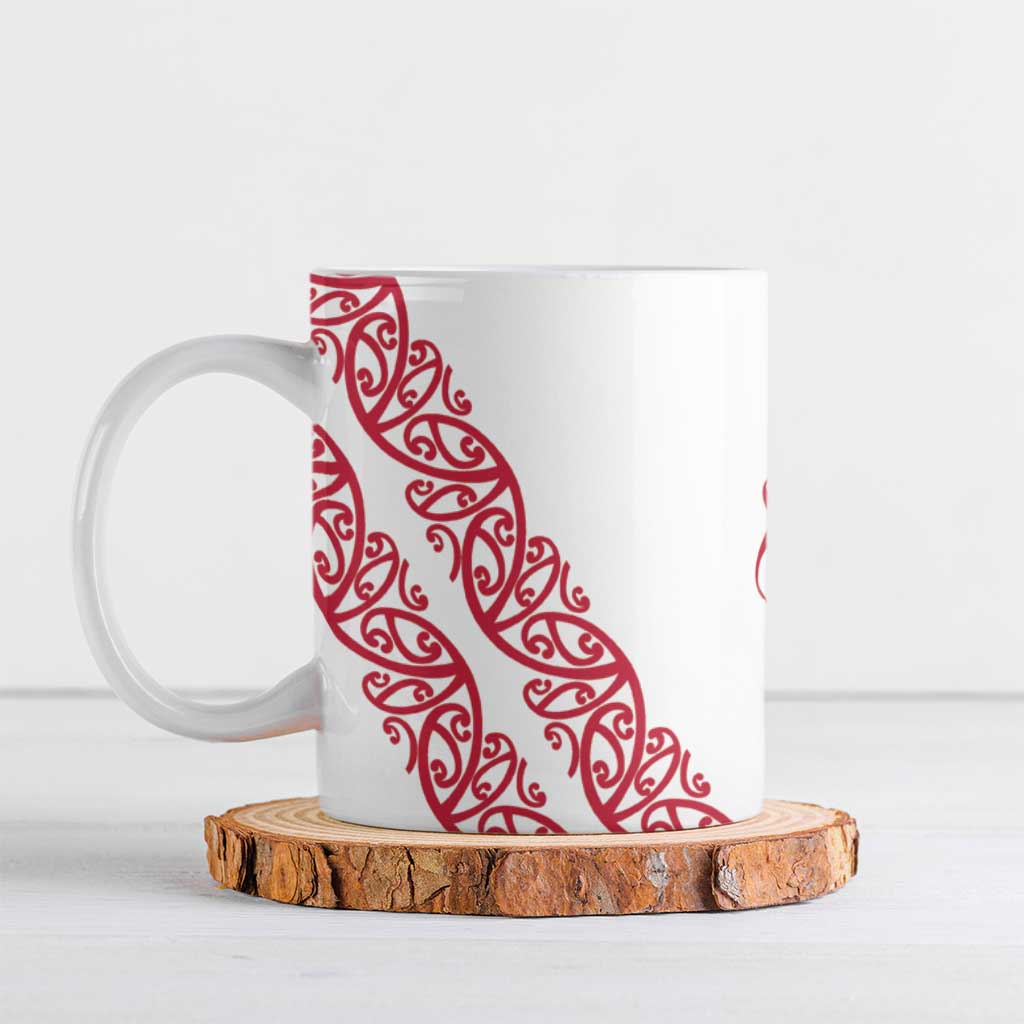 All White Maori Tribal Tattoo Personalised Ceramic Mug Classic Red Polynesian Style - Polynesian Pride