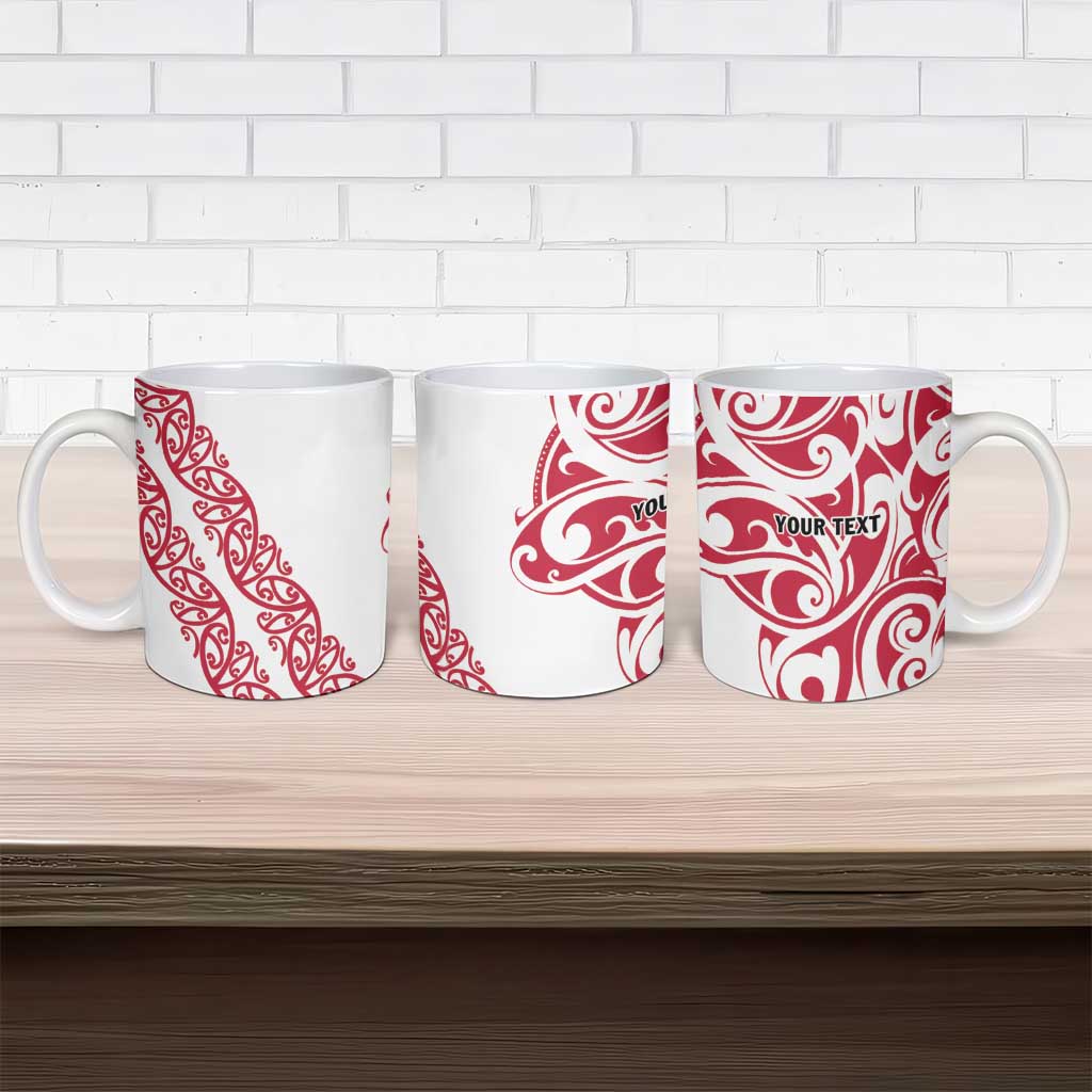 All White Maori Tribal Tattoo Personalised Ceramic Mug Classic Red Polynesian Style - Polynesian Pride
