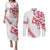 All White Maori Tribal Tattoo Personalised Couples Matching Puletasi and Long Sleeve Button Shirt Classic Red Polynesian Style - Polynesian Pride