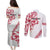 All White Maori Tribal Tattoo Personalised Couples Matching Puletasi and Long Sleeve Button Shirt Classic Red Polynesian Style - Polynesian Pride