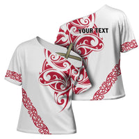 All White Maori Tribal Tattoo Personalised Cross Shoulder Shirt Classic Red Polynesian Style - Polynesian Pride