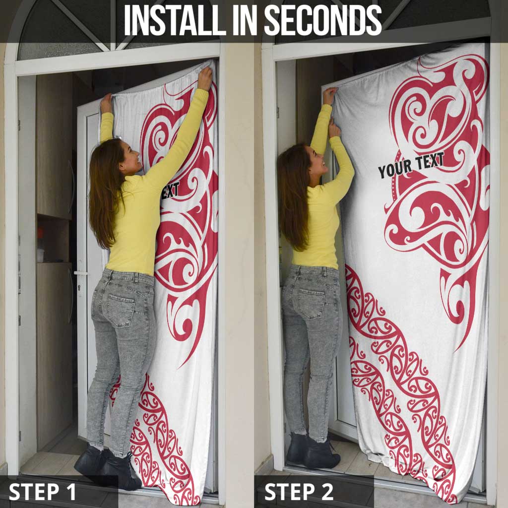 All White Maori Tribal Tattoo Personalised Door Cover Classic Red Polynesian Style - Polynesian Pride