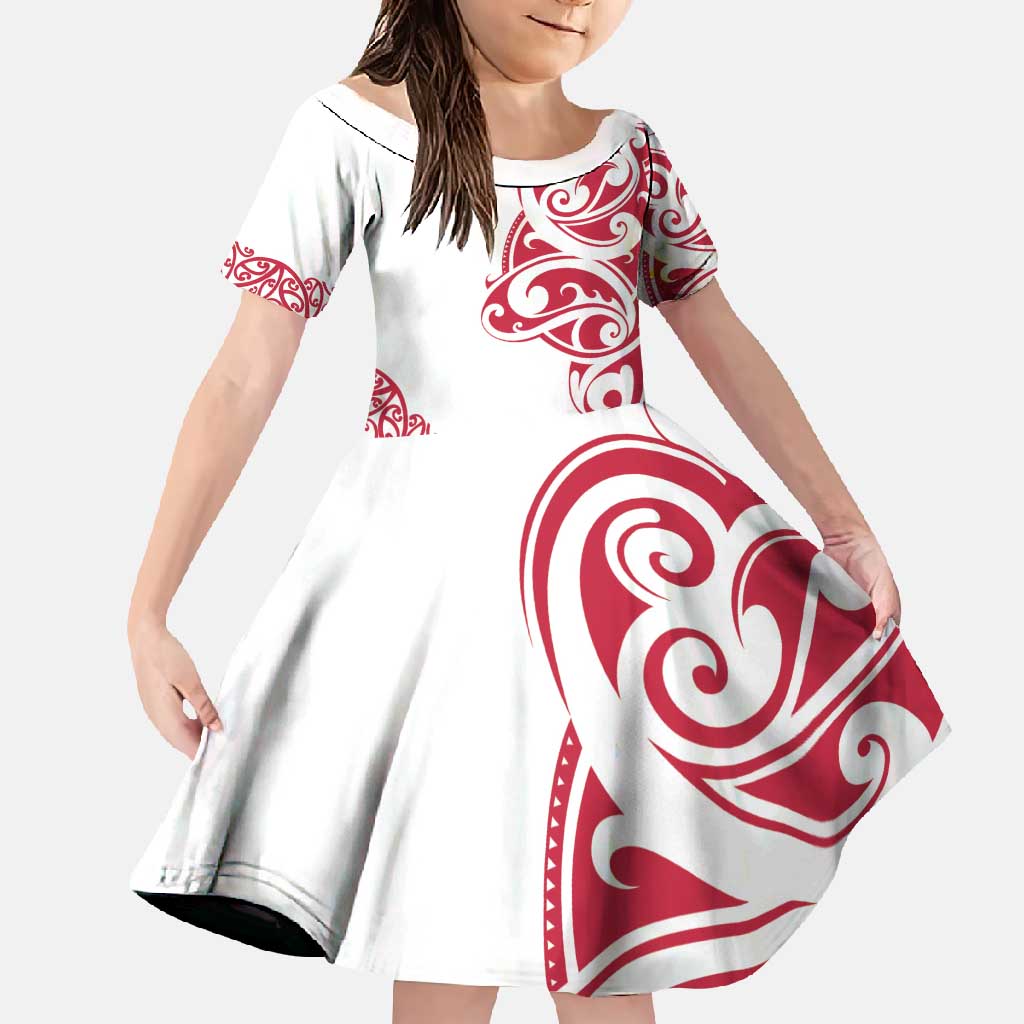 All White Maori Tribal Tattoo Personalised Family Matching Long Sleeve Bodycon Dress and Hawaiian Shirt Classic Red Polynesian Style - Polynesian Pride