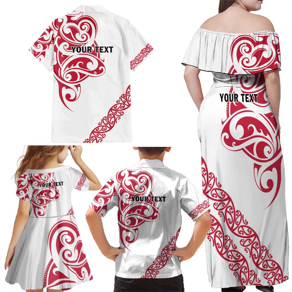 All White Maori Tribal Tattoo Personalised Family Matching Off Shoulder Maxi Dress and Hawaiian Shirt Classic Red Polynesian Style - Polynesian Pride