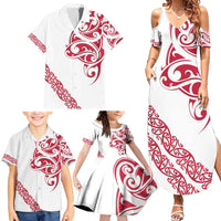 All White Maori Tribal Tattoo Personalised Family Matching Summer Maxi Dress and Hawaiian Shirt Classic Red Polynesian Style - Polynesian Pride