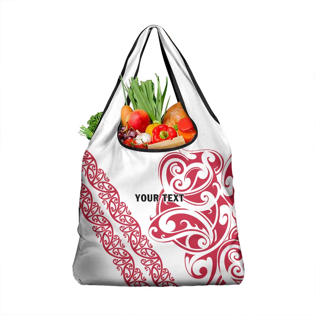 All White Maori Tribal Tattoo Personalised Grocery Bag Classic Red Polynesian Style - Polynesian Pride