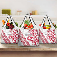 All White Maori Tribal Tattoo Personalised Grocery Bag Classic Red Polynesian Style - Polynesian Pride