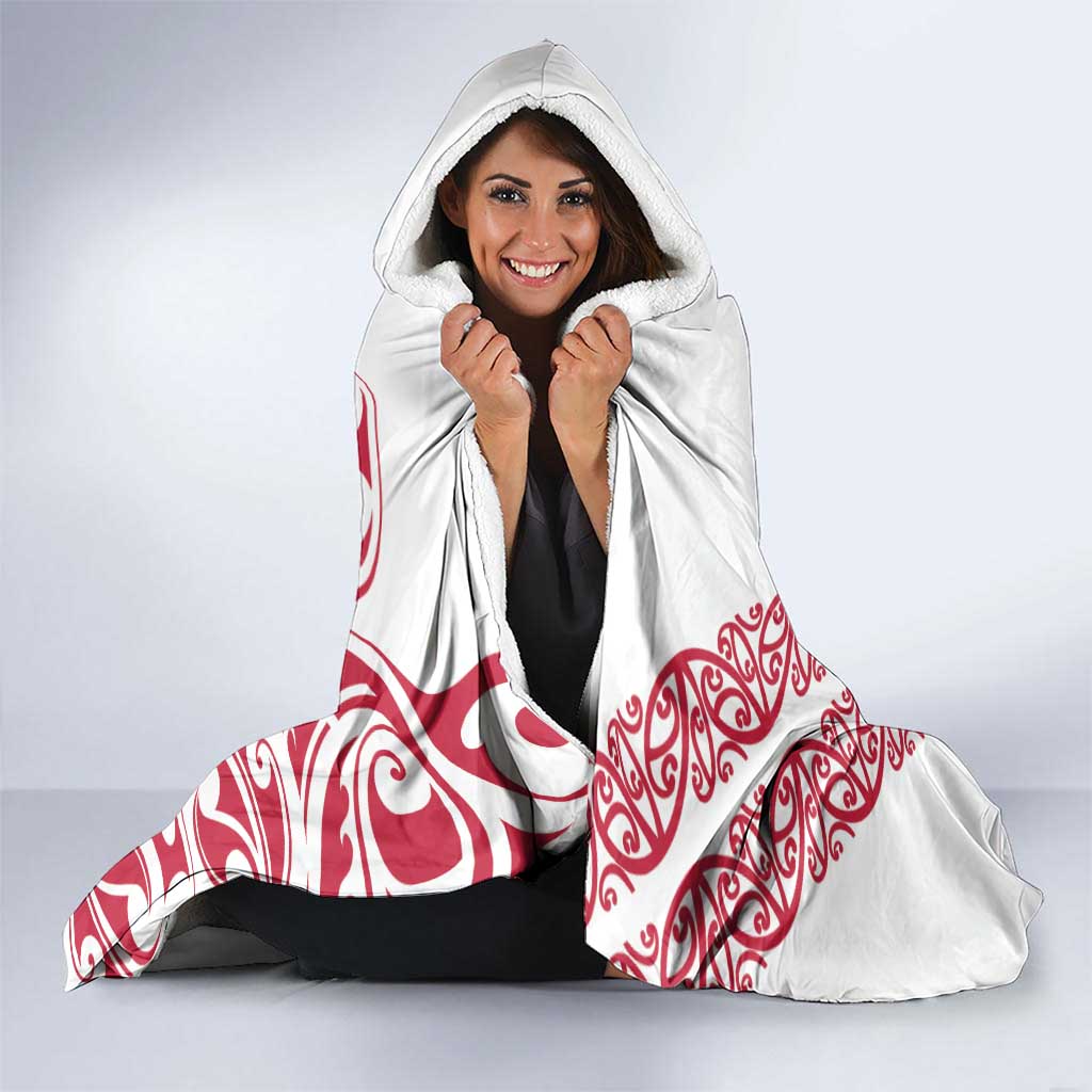 All White Maori Tribal Tattoo Personalised Hooded Blanket Classic Red Polynesian Style - Polynesian Pride