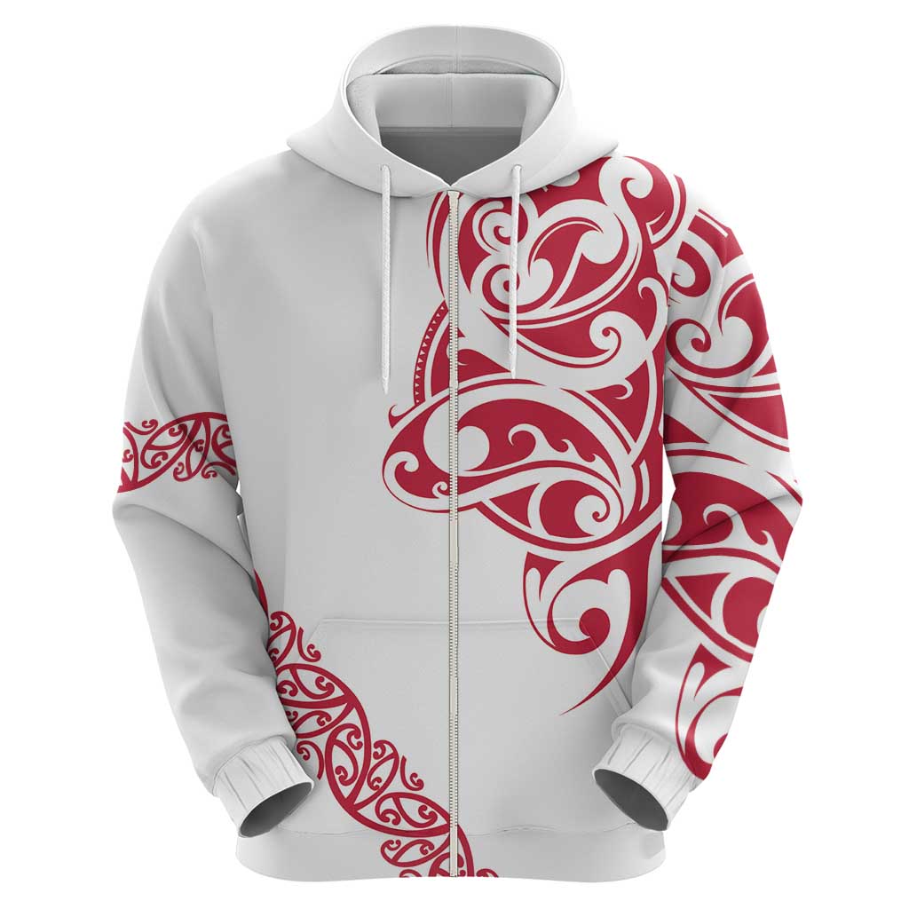 All White Maori Tribal Tattoo Personalised Hoodie Classic Red Polynesian Style - Polynesian Pride