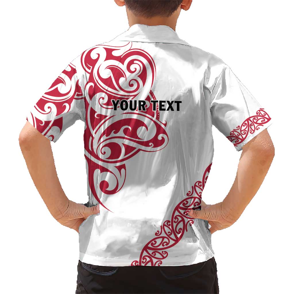 All White Maori Tribal Tattoo Personalised Kid Hawaiian Shirt Classic Red Polynesian Style - Polynesian Pride