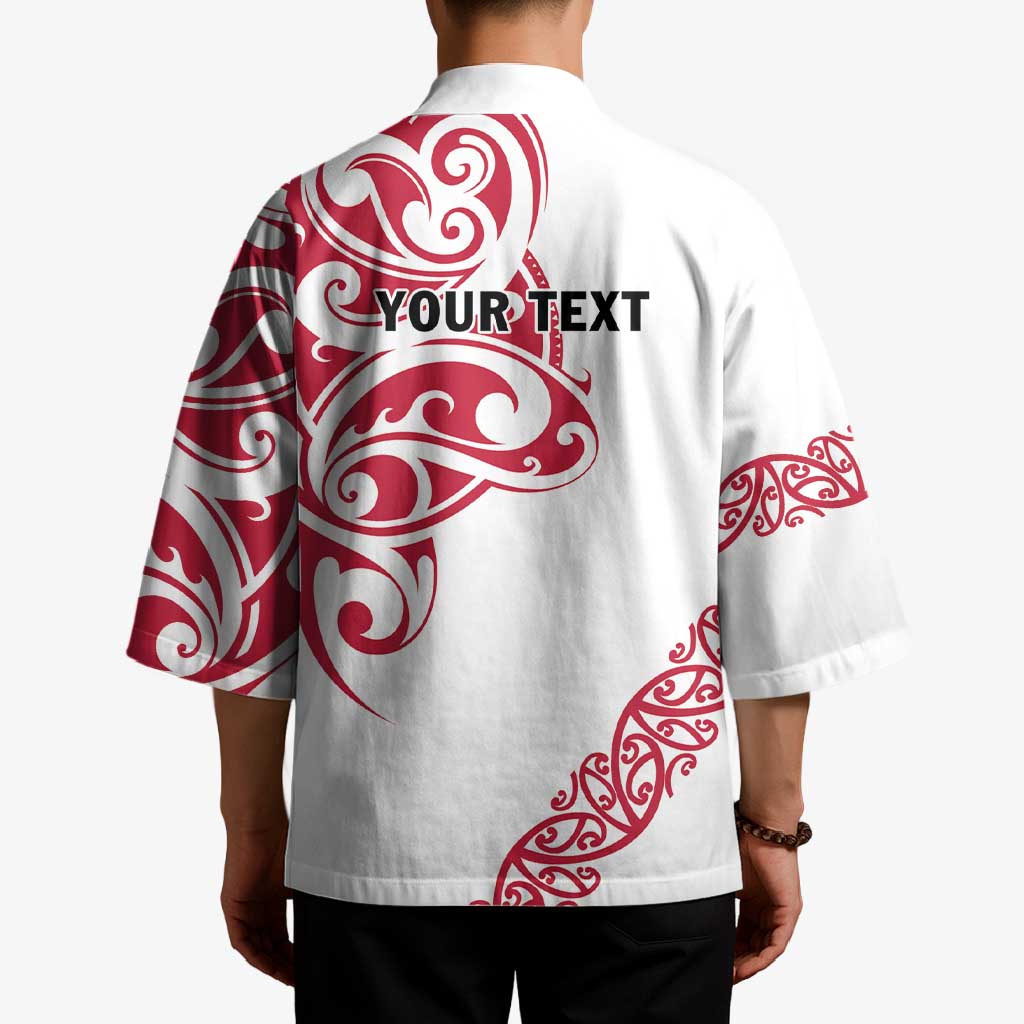 All White Maori Tribal Tattoo Personalised Kimono Classic Red Polynesian Style - Polynesian Pride