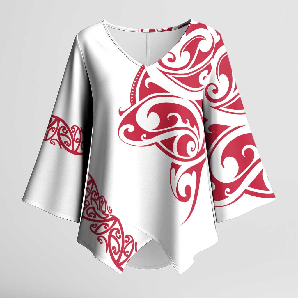 All White Maori Tribal Tattoo Personalised Kimono Sleeve Blouse Classic Red Polynesian Style - Polynesian Pride