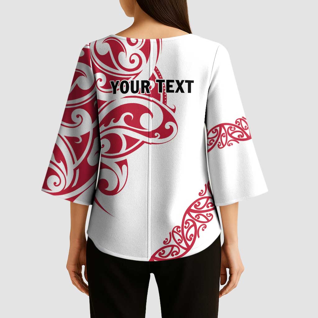 All White Maori Tribal Tattoo Personalised Kimono Sleeve Blouse Classic Red Polynesian Style - Polynesian Pride