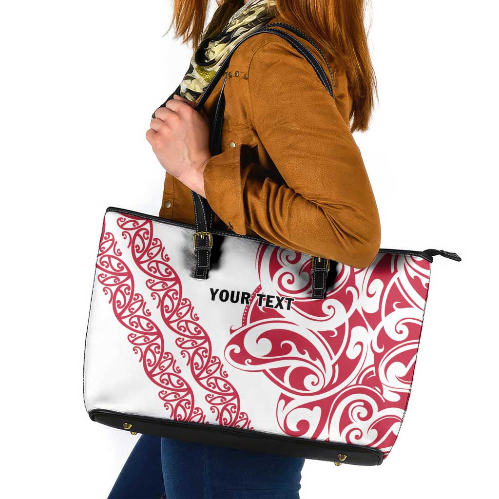All White Maori Tribal Tattoo Personalised Leather Tote Bag Classic Red Polynesian Style - Polynesian Pride