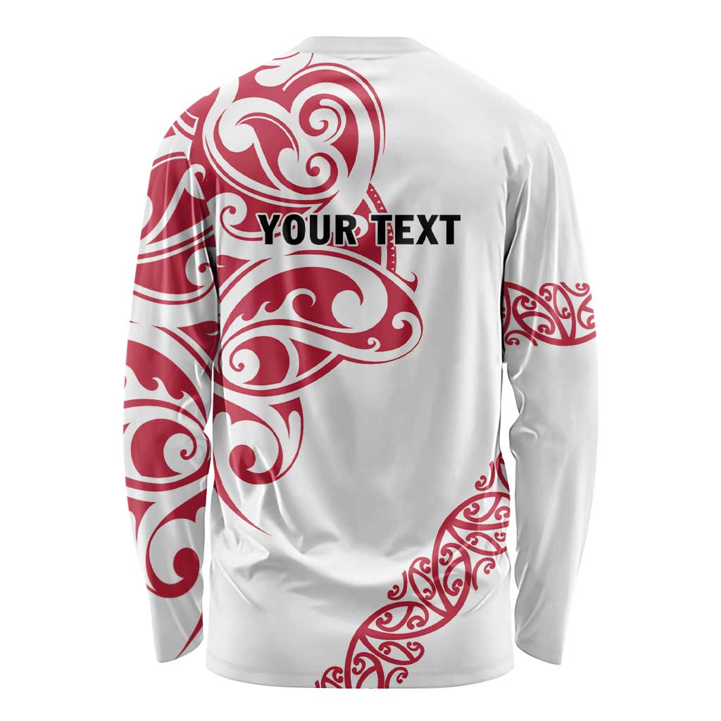 All White Maori Tribal Tattoo Personalised Long Sleeve Shirt Classic Red Polynesian Style - Polynesian Pride