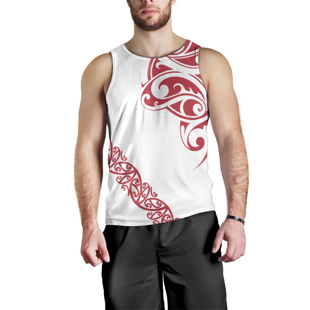 All White Maori Tribal Tattoo Personalised Men Tank Top Classic Red Polynesian Style - Polynesian Pride
