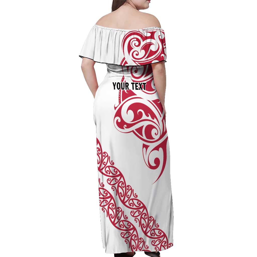 All White Maori Tribal Tattoo Personalised Off Shoulder Maxi Dress Classic Red Polynesian Style - Polynesian Pride
